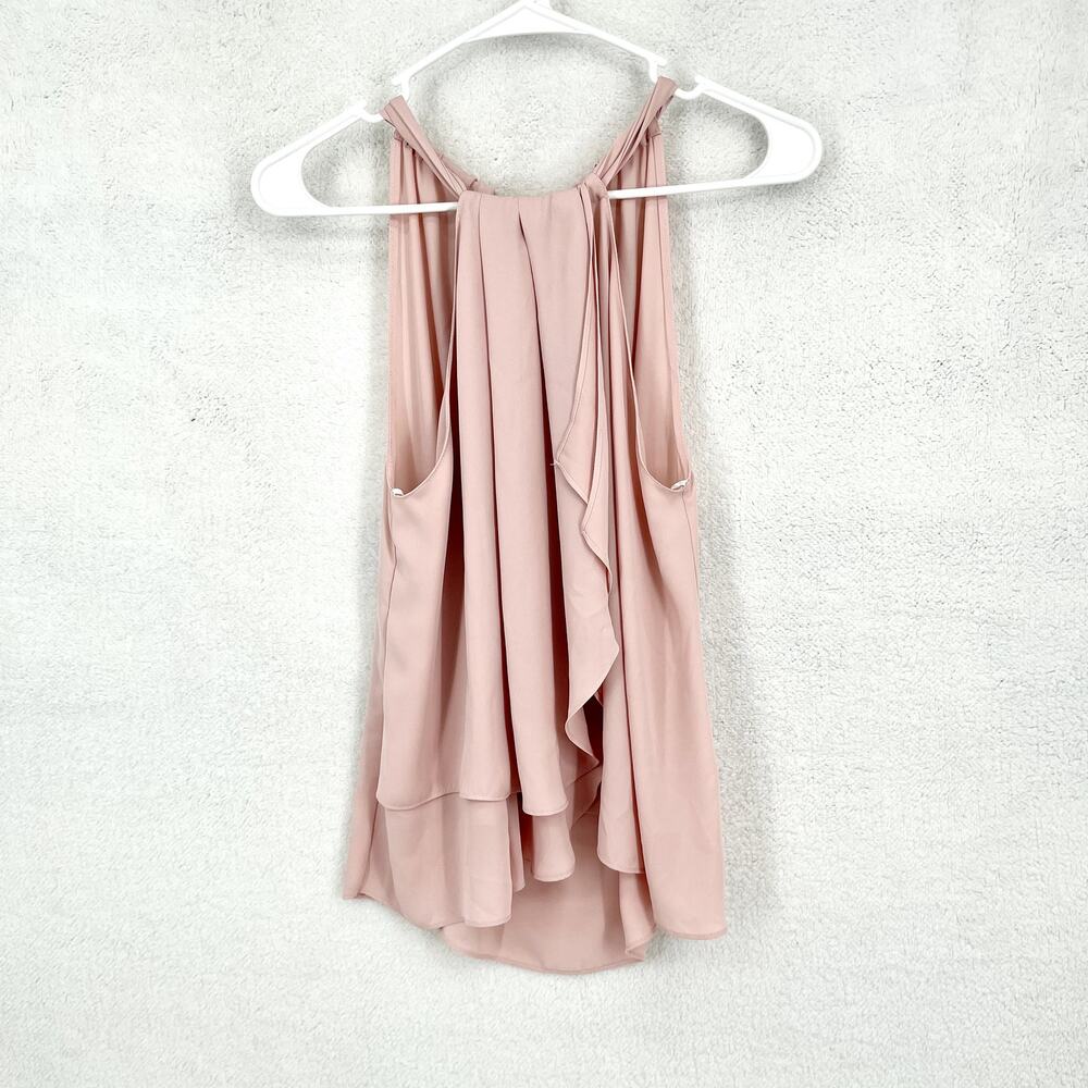 Amanda Uprichard Women's High-Neck Tie Back Asymmetrical Ruffle Light Pink Top‎